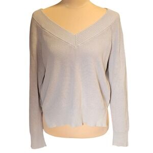 Hello Nite Revolve Double V Neck Grey Cotton Sweater XS Oversized Model Off Duty